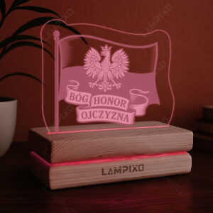 LAMPIXO Drewniana lampka LED RGB BÓG HONOR OJCZYZNA